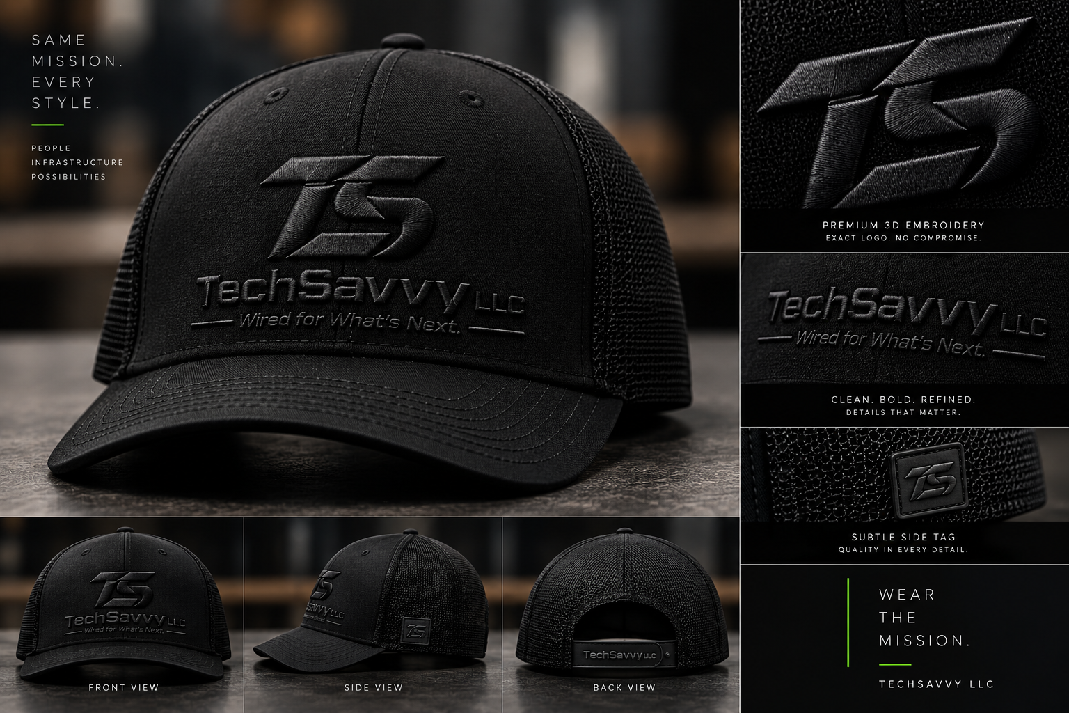 TechSavvy Embroidered Trucker Hat design concept